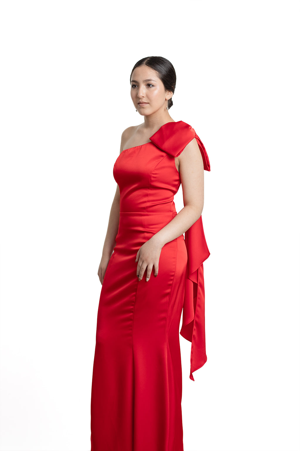VESTIDO LARGO ROJO MOÑO