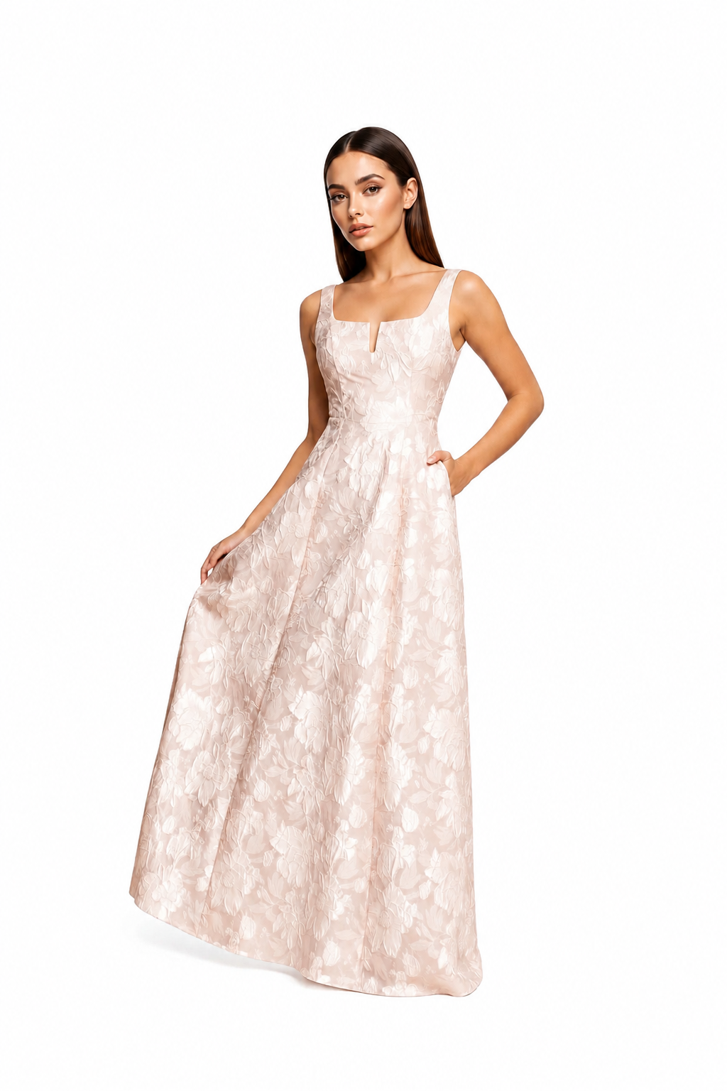 VESTIDO LARGO BEIGE FLORES