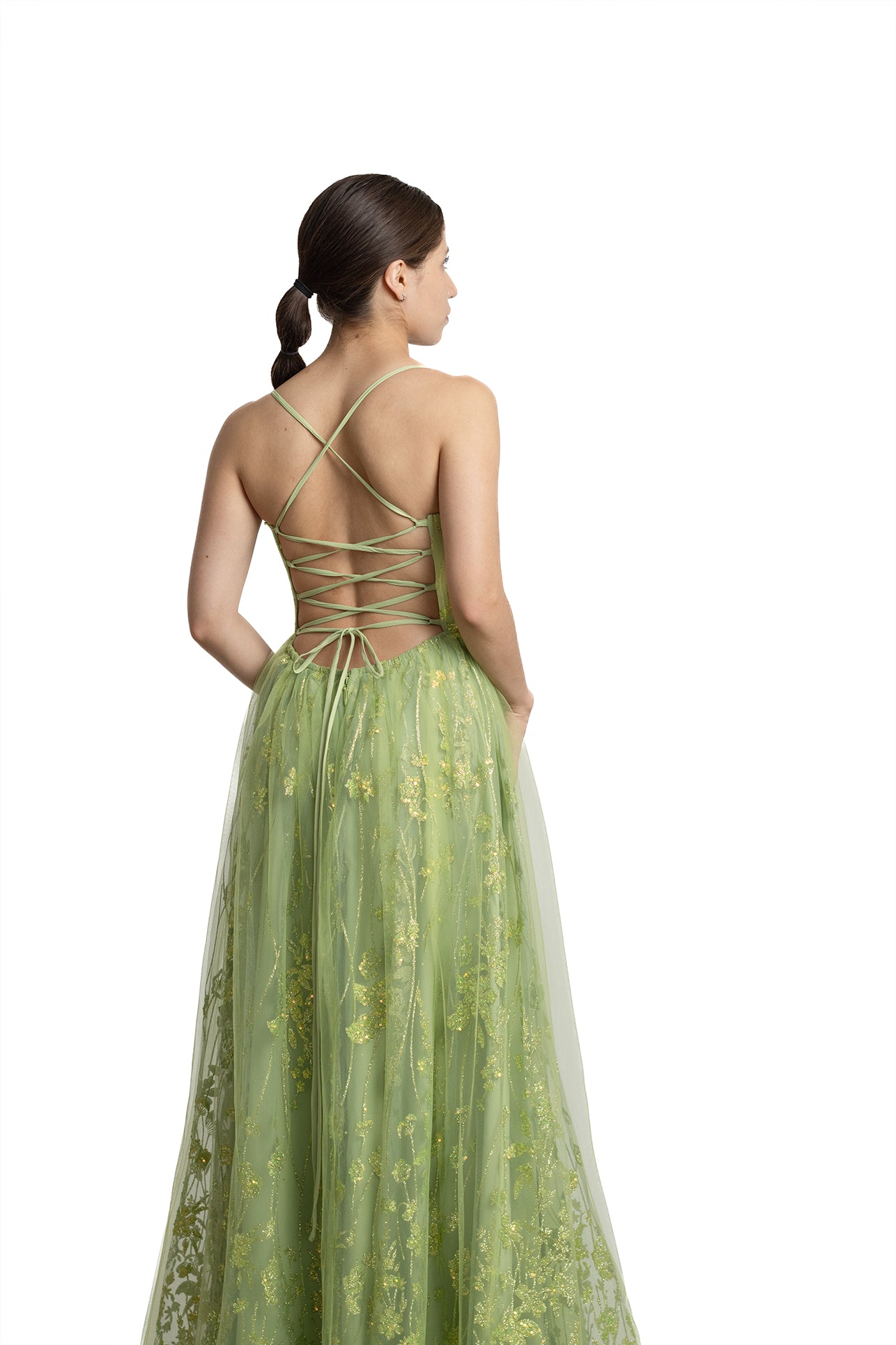 VESTIDO LARGO LIMÓN BRILLOS