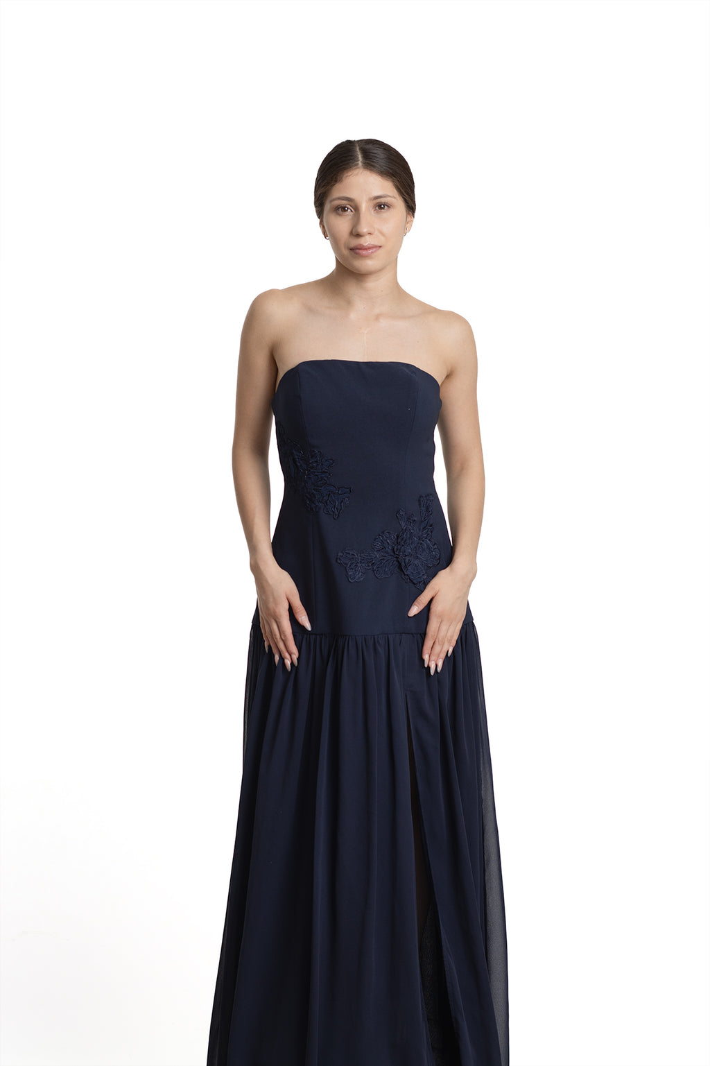 VESTIDO LARGO NAVY FLORES