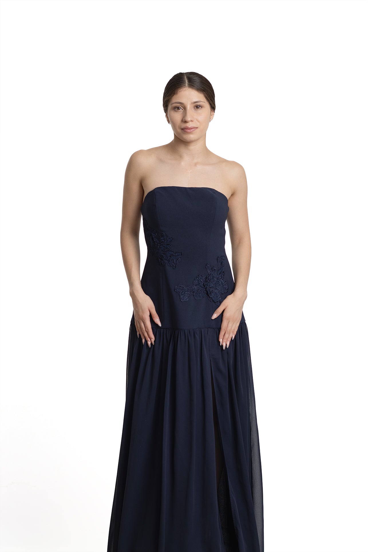 VESTIDO LARGO NAVY FLORES