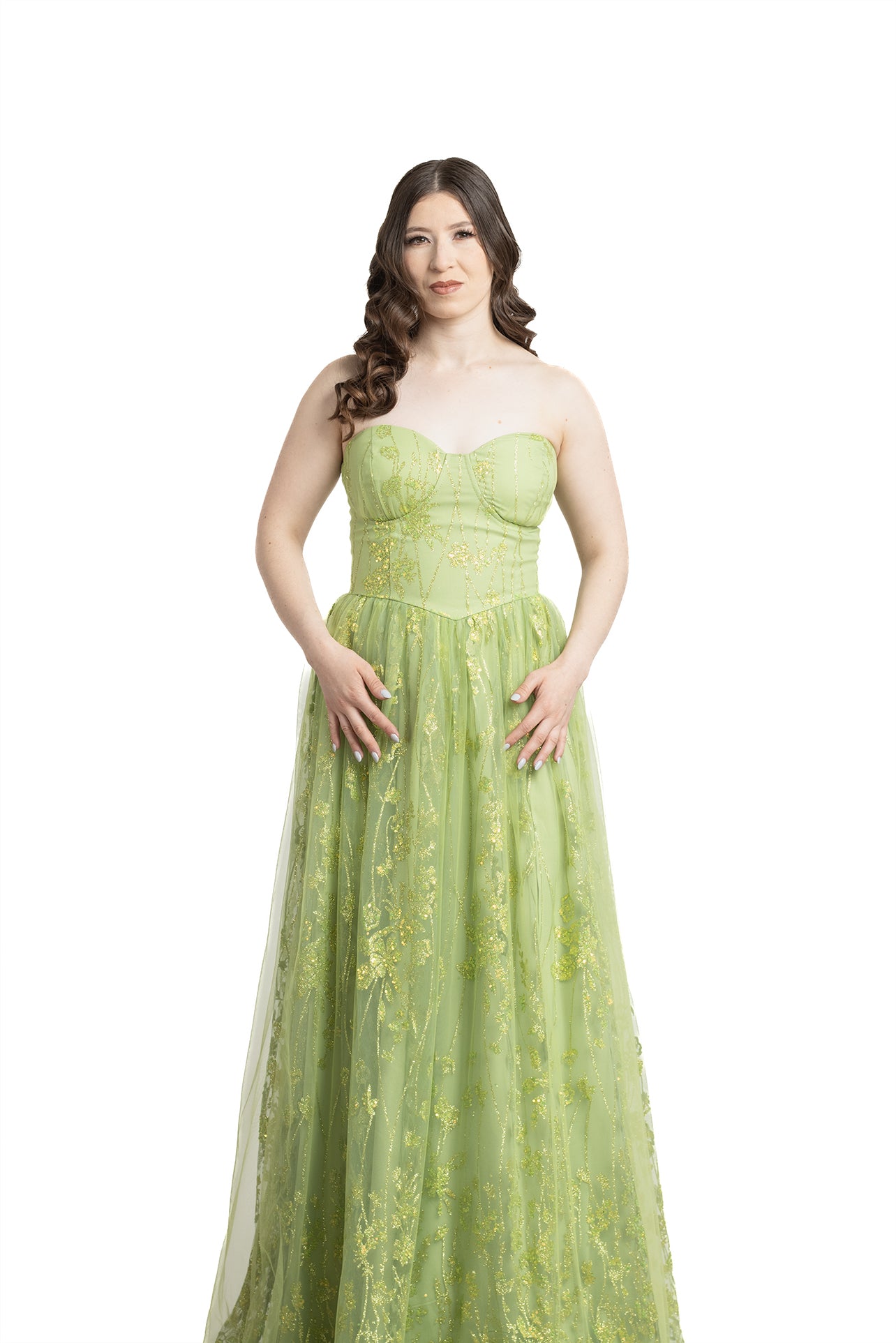 VESTIDO LARGO LIMÓN BRILLOS