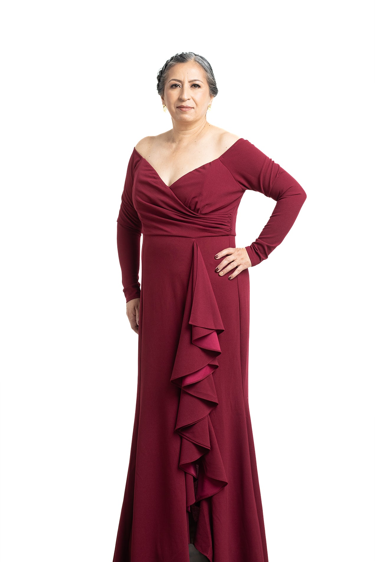 VESTIDO LARGO PLUS VINO ESCAROLA
