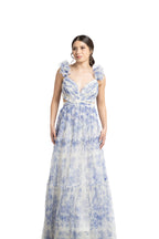 VESTIDO LARGO AZUL MARINO FLORES