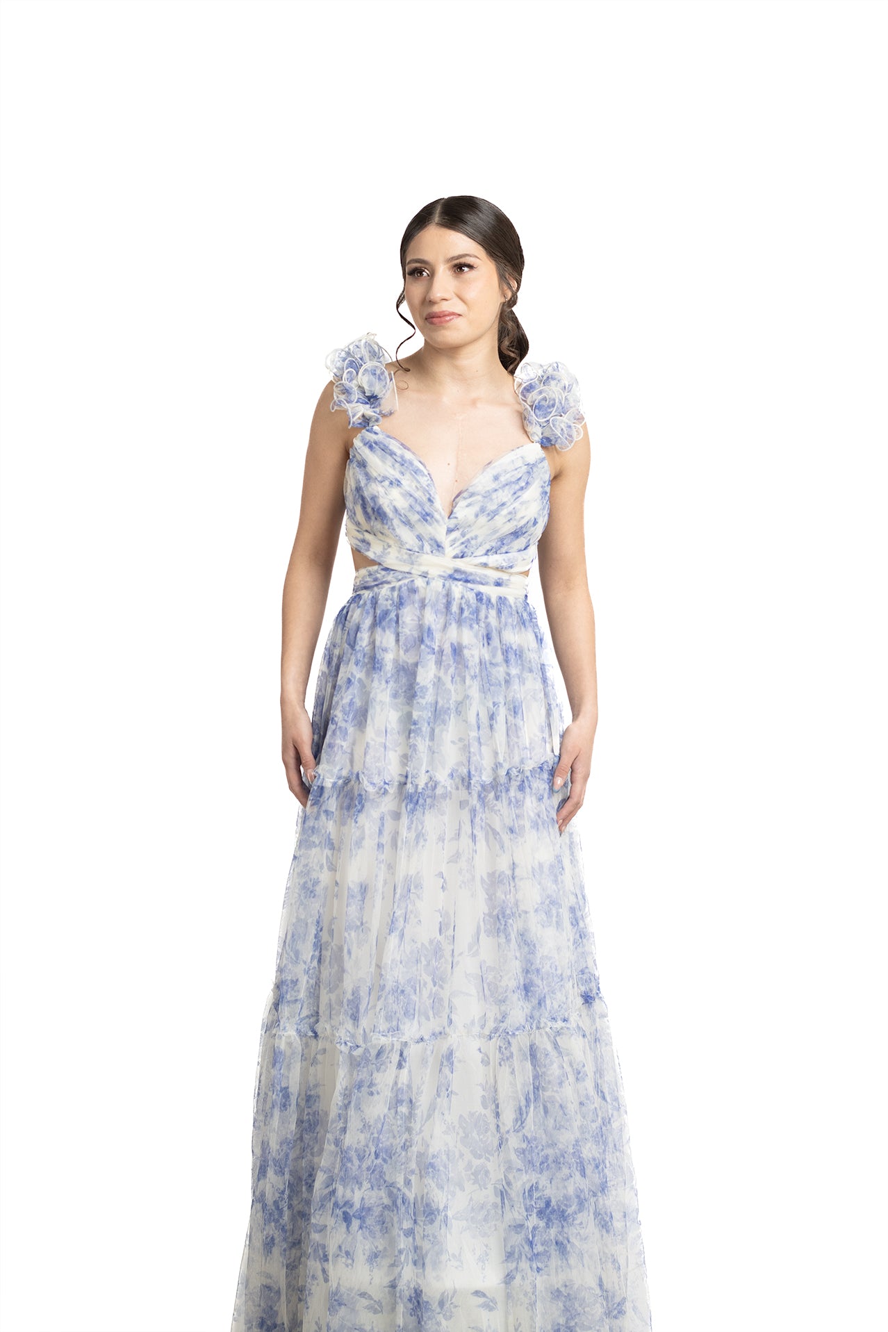VESTIDO LARGO AZUL MARINO FLORES