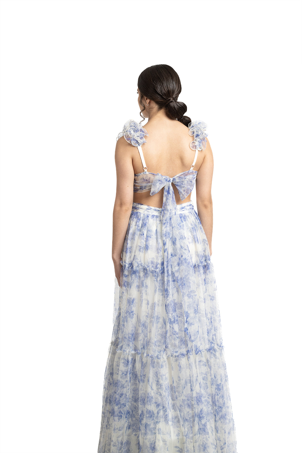 VESTIDO LARGO AZUL MARINO FLORES