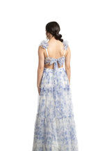 VESTIDO LARGO AZUL MARINO FLORES