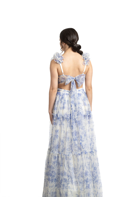 VESTIDO LARGO AZUL MARINO FLORES