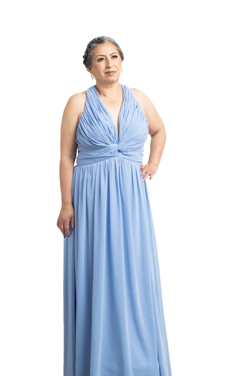 VESTIDO LARGO PLUS CELESTE HALTER