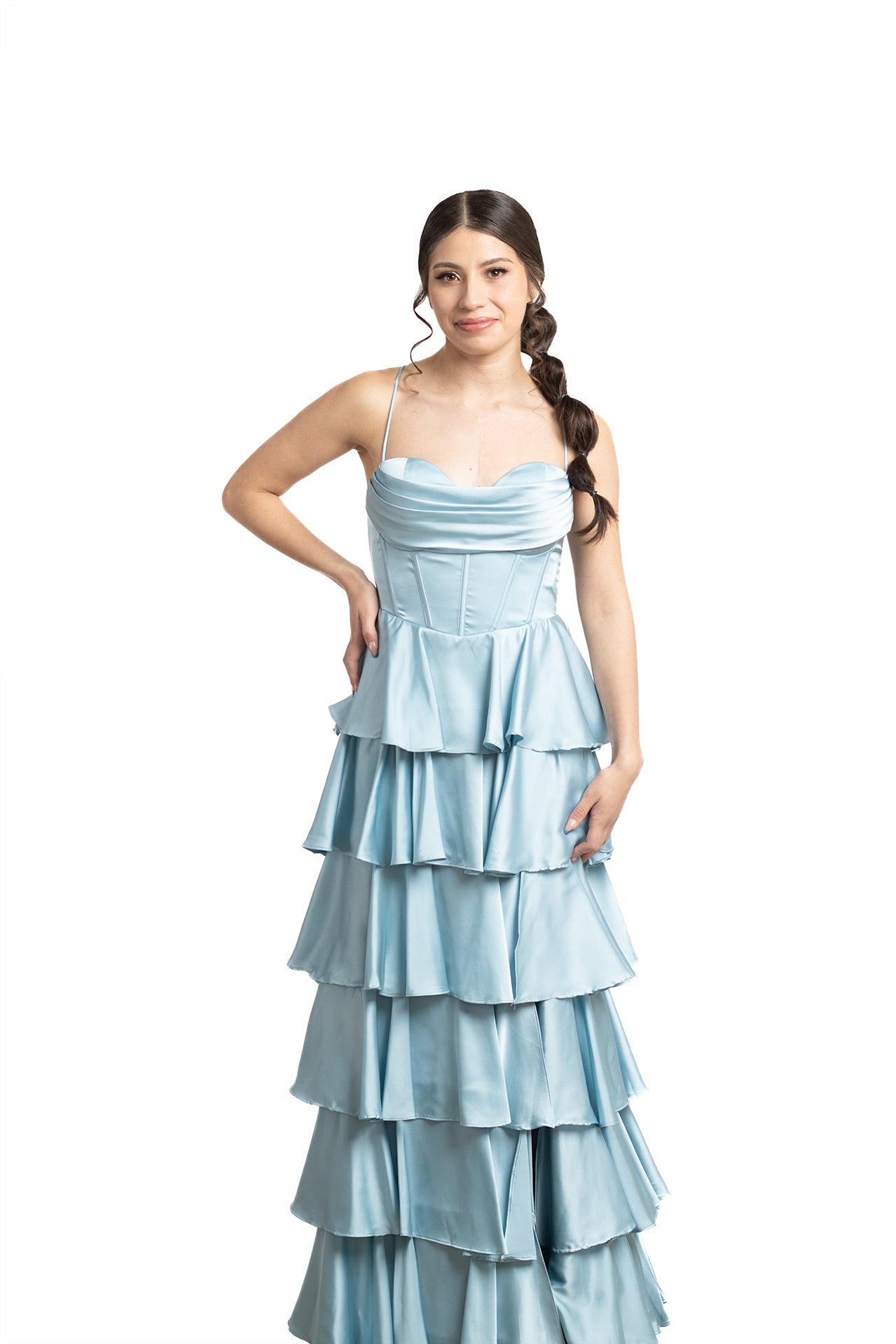 VESTIDO LARGO AZUL MENTA OLANES