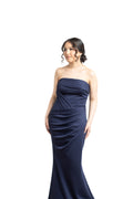 VESTIDO LARGO MARINO PLIEGUES