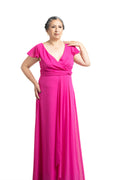VESTIDO LARGO PLUS MAGENTA MANGA CORTA