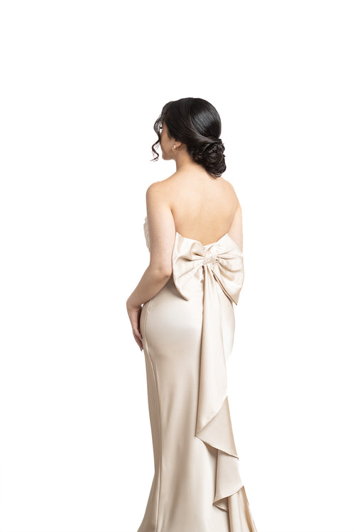 VESTIDO LARGO CHAMPAGNE MOÑO