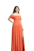 VESTIDO LARGO NARANJA TABLEADO