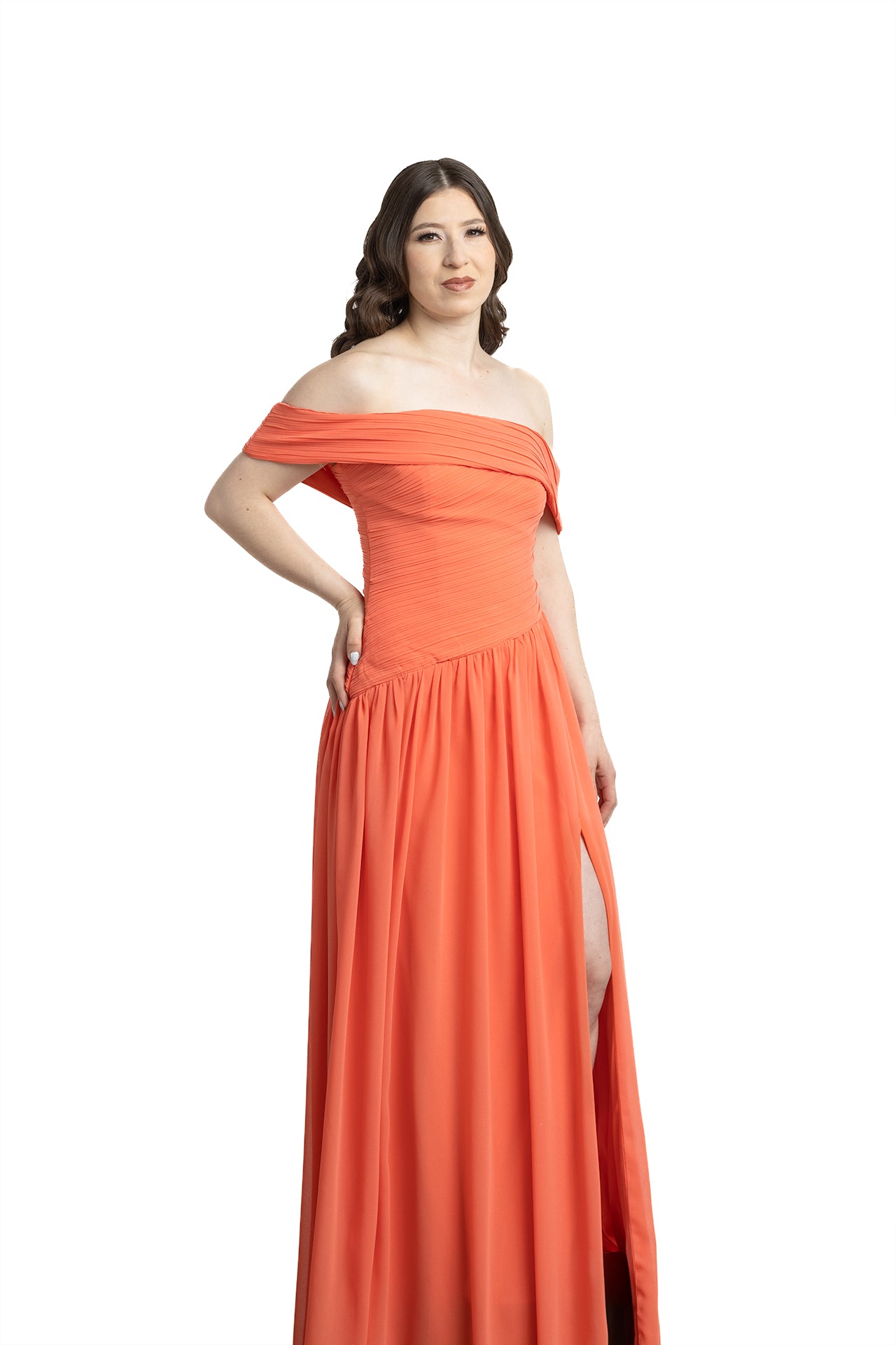 VESTIDO LARGO NARANJA TABLEADO