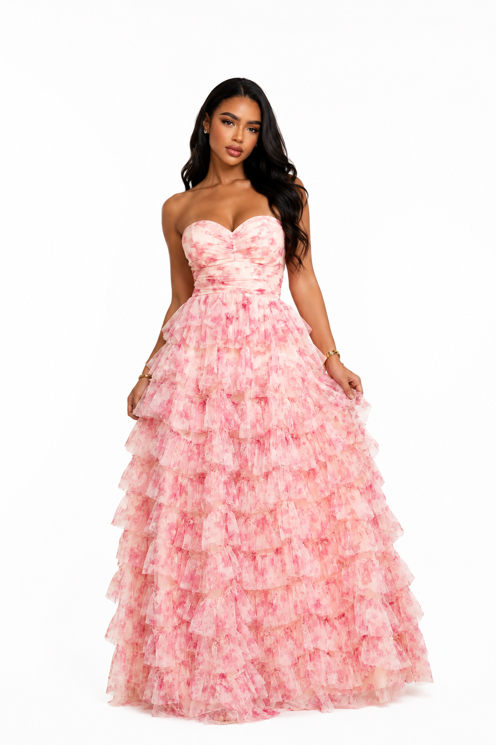 VESTIDO LARGO ROSA FLORES