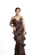 VESTIDO LARGO CHOCOLATE OLANES
