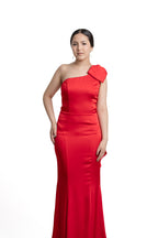 VESTIDO LARGO ROJO MOÑO